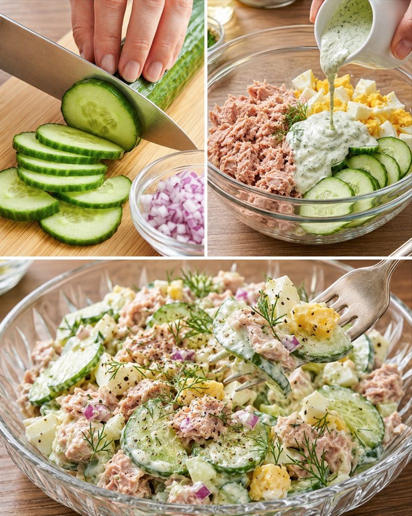 Hög proteinhalt, nästan inga kalorier och ingen ansträngning. Tonfisk- och gurksallad är den typen av lunch du verkligen kommer att längta efter varje dag. Färsk, krispig, mättande och klar på under tio minuter. Måltidsförberedelse eller spontan måltid – båda fungerar perfekt.